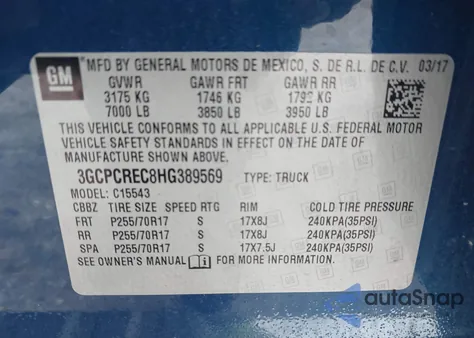 2017 Chevrolet Silverado 1500 1Lt z USA, uszkodzony, nr VIN 3GCPCREC8HG389569